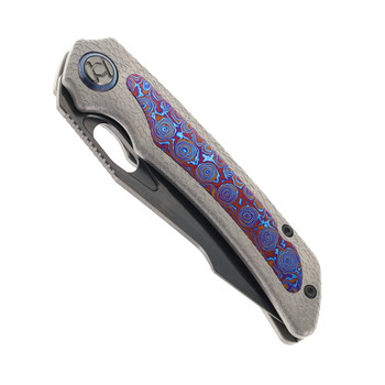 Kunwu Jericho Folding Knife Titanium/Timascus Handle VANAX Plain Edge Black DLC/Satin Finish K713T-R2-3