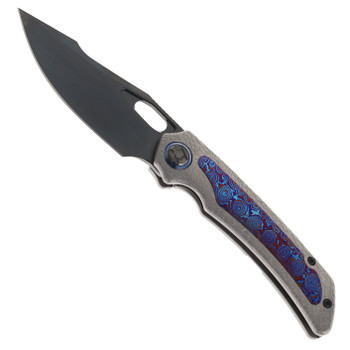 Kunwu Jericho Folding Knife Titanium/Timascus Handle VANAX Plain Edge Black DLC/Satin Finish K713T-R2-3