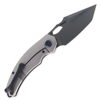 Kunwu Poon Padre Folding Knife Beadblast Grey Diamond Titanium Handle S90V Plain Edge Black DLC Finish K706TO-T3