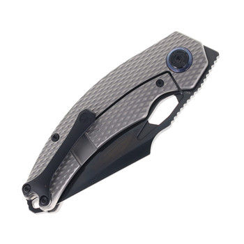 Kunwu Poon Padre Folding Knife Beadblast Grey Diamond Titanium Handle S90V Plain Edge Black DLC Finish K706TO-T3