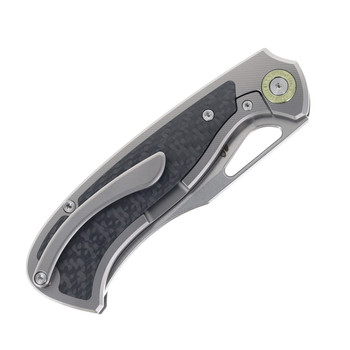 TwoSun Folding Knife Titanium/Carbon Fiber K110 Plain Edge Stonewash Finish TS572