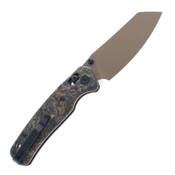 Bestechman Cicada's Wing Crossbar Folding Knife Magnacut Coated Blade Black & Gold Carbon Fiber Handle BMK06T