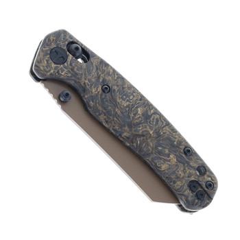 Bestechman Cicada's Wing Crossbar Folding Knife Magnacut Coated Blade Black & Gold Carbon Fiber Handle BMK06T