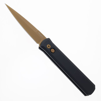 Protech Godfather Auto Knife Black Aluminum Handle 154CM Tan PVD Blade 921-TAN