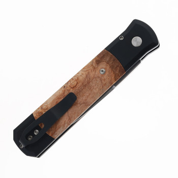 Protech Godfather Automatic Knife Black Aluminum Handle with Maple Burl Wood 154CM Satin Blade 906-SATIN