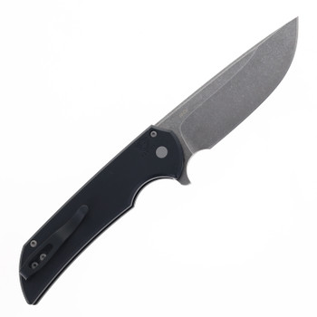 Pro-Tech Mordax Button Lock Folding Knife Solid Black Aluminum Handle Acid Wash 20CV Blade MX101-AW 20CV