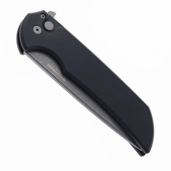 Pro-Tech Mordax Button Lock Folding Knife Solid Black Aluminum Handle Acid Wash 20CV Blade MX101-AW 20CV