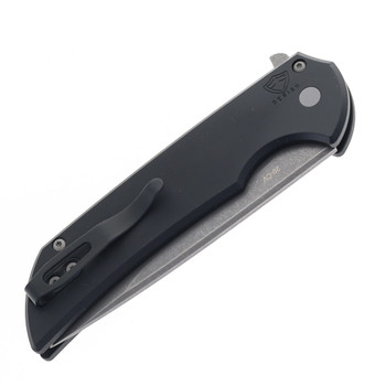 Pro-Tech Mordax Button Lock Folding Knife Solid Black Aluminum Handle Acid Wash 20CV Blade MX101-AW 20CV