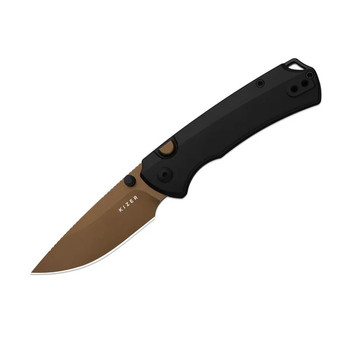 Kizer T1 BD Folding Knife Black Titanium Handle Elmax Drop Point Plain Edge Sunset Metal PVD/Stonewash Finish Ki3490.2BDA2