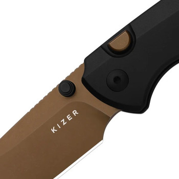 Kizer T1 BD Folding Knife Black Titanium Handle Elmax Drop Point Plain Edge Sunset Metal PVD/Stonewash Finish Ki3490.2BDA2