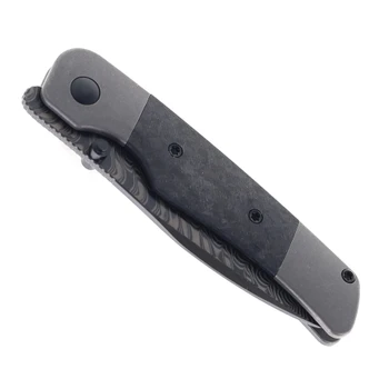 Kizer Coywolf Folding Knife Black/White Titanium/Carbon Fiber Handle Damascus Plain Edge Acid Wash Finish Ki3685A1