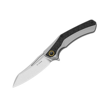 Kizer Draca Folding Knife Aluminum/Carbon Fiber Handle S45VN Sheepsfoot Plain Edge Stonewash Finish Ki4751A1