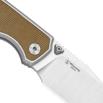 Kizer Wharning Folding Knife Aluminum/Brown Norplex UltreX Handle S45VN Sheepsfoot Plain Edge Satin Finish Ki3738A1