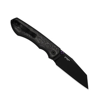 Kizer Wharning Folding Knife Black/White Aluminum/Norplex UltreX Handle S45VN Sheepsfoot Plain Edge Black PVD Finish Ki3738A2