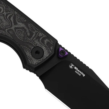 Kizer Wharning Folding Knife Black/White Aluminum/Norplex UltreX Handle S45VN Sheepsfoot Plain Edge Black PVD Finish Ki3738A2