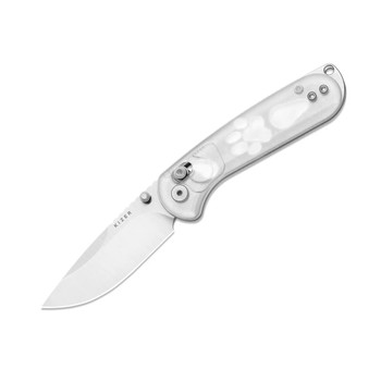 Kizer Buddy II Folding Knife White Acrylic Handle AEB-L Drop Point Plain Edge Satin Finish V3790A2