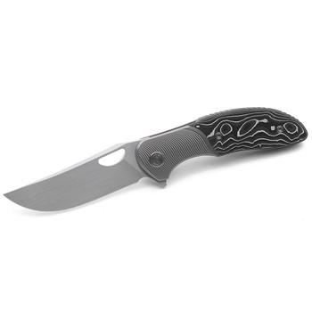 (Read Description) Open Box/Returned Miguron Dromos Folding Knife Titanium/Silver Carbon Fiber Handle M390 Plain Edge Ground Rubbed Satin Finish MGR-611BK