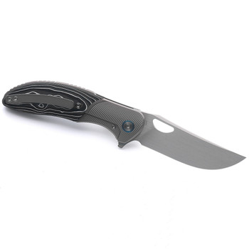 (Read Description) Open Box/Returned Miguron Dromos Folding Knife Titanium/Silver Carbon Fiber Handle M390 Plain Edge Ground Rubbed Satin Finish MGR-611BK