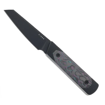 Kizer Hallow Fixed Blade Knife Aluminum/Camo Carbon Jazzy Handle 10V Reverse Tanto Plain Black Blade 1123A1