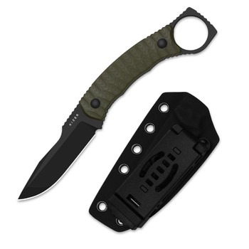 Kizer Billy Bones Fixed Blade Knife Olive Green G10 Handle AEB-L Drop Point Plain Edge Black PVD/Stonewash Finish 1115A1