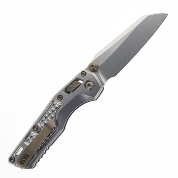 Microtech MSI Mini RAM-LOK Folding Knife Marfione Select Frag Pattern Titanium Handle M390MK Stonewashed Modified Sheepsfoot Plain Blade 210M-10FRMS5