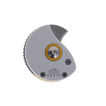 Kizer Snail Trail Folding Knife Silver Aluminum Handle AEB-L Hawkbill Plain Edge Satin Finish V2757A3