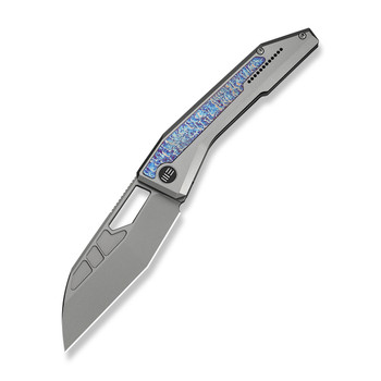 WE Inceptus Folding Knife Gray Titanium/Flame Titanium Inlay Handle M390 Plain Edge Stonewash Finish WE25017-2