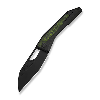 WE Inceptus Folding Knife Black Titanium/Green/Black Carbon Fiber Handle M390 Plain Edge Black Stonewash Finish WE25017-3