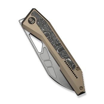 WE Inceptus Folding Knife Champagne Titanium/Aluminum Foil Carbon Fiber Handle M390 Plain Edge Satin Finish WE25017-4