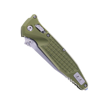 Microtech Socom Ram-Lok Folding Knife OD Green Aluminum Frag Handle S/E Stonewash M390MK Blade 160RL-10FROD