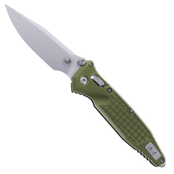 Microtech Socom Ram-Lok Folding Knife OD Green Aluminum Frag Handle S/E Stonewash M390MK Blade 160RL-10FROD