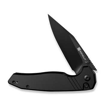 Sencut Selkyris Folding Knife Black Aluminum Handle D2 Plain Black Blade S25068-1