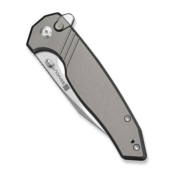 Sencut Selkyris Folding Knife Gray Aluminum Handle D2 Plain Edge Satin Finish S25068-2