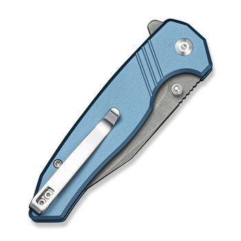 Sencut Selkyris Folding Knife Blue Aluminum Handle D2 Plain Edge Gray Stonewash Finish S25068-3