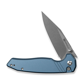 Sencut Selkyris Folding Knife Blue Aluminum Handle D2 Plain Edge Gray Stonewash Finish S25068-3