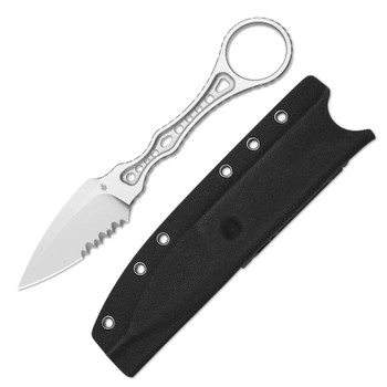 Kizer Defensor Fixed Blade Knife Silver Nitro-V Handle/Blade Spear Point Partially Serrated Edge