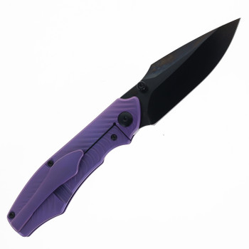 Tuya Dino Folding Knife Purple Titanium Handle S90V Plain Edge Black DLC Finish