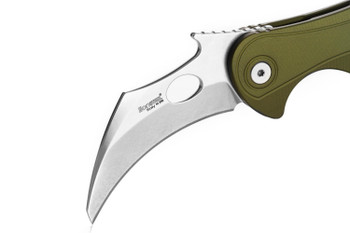 Lion Steel Folding Knife Green Aluminum Handle M390 Plain Edge Stonewash Finish LE2 A GS