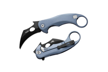 Lion Steel Folding Knife Ice Blue Aluminum Handle M390 Plain Black PVD Blade LE2 A IB