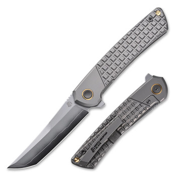 North Mountain Blade Folding Knife Gray Grid Titanium Handle SLD-Magic Plain Edge 2507-Grid