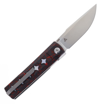 Katsu Genkai Hono Folding Knife Red/Carbon Fiber/White MOP Handle M390 Plain Edge Satin Finish GENKAI_Hono