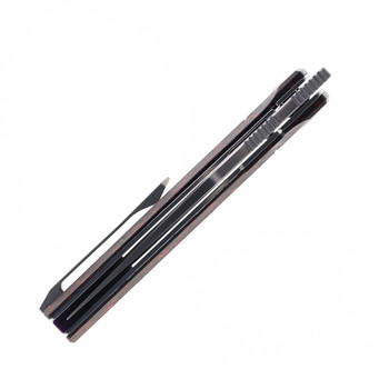 Katsu Genkai Hono Folding Knife Red/Carbon Fiber/White MOP Handle M390 Plain Edge Satin Finish GENKAI_Hono