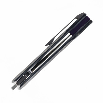 Katsu GENKAI Tsuki Folding Knife Black/Yellow Carbon Fiber/White MOP Handle M390 Plain Edge Satin Finish 