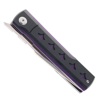 Katsu GENKAI Yoru Folding Knife Black/Purple G10 Handle D2 Plain Black Blade