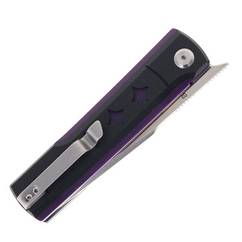 Katsu GENKAI Yoru Folding Knife Black/Purple G10 Handle D2 Plain Black Blade