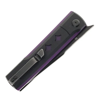 Katsu GENKAI Yoru Folding Knife Black/Purple G10 Handle D2 Plain Black Blade