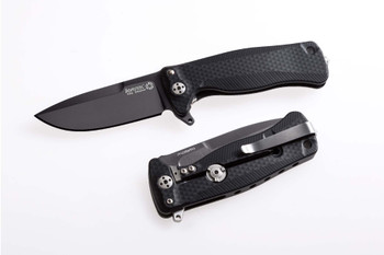 LIon Steel Folding Knife Black Aluminum Handle Sleipner Steel Plain Black Blade SR22A BB