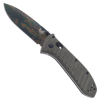 Benchmade Presidio II Folding Knife Green Micarta Handle S30V Drop Point Plain Edge Camo Cerakote Finish 570CAMO-2601