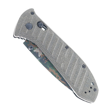 Benchmade Presidio II Folding Knife Green Micarta Handle S30V Drop Point Plain Edge Camo Cerakote Finish 570CAMO-2601