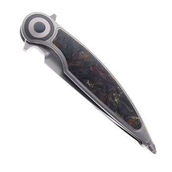 Rike Viper 2 A Folding Knife Titanium Handle w/ Orange Carbon Fiber M398 Blade